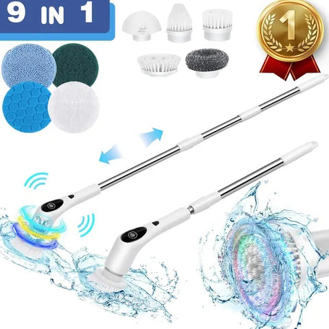 9 In 1 Electric Spin Scrubber, New Cordless Voice Prompt Cleaning Brush With 9 Replaceable BrushHeads Cordless Power Shower Scrubber, 3 Adjustable Speeds And Adjustable Extension Long Handle